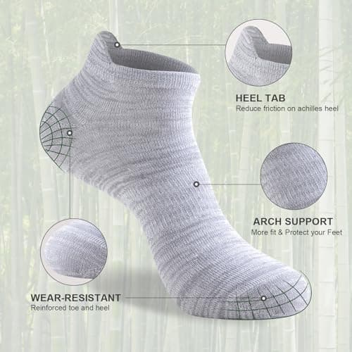 Niorasen Ankle Socks for Men Women, 6 Pairs Bamboo Rayon Breathable Sports Low Cut, Multicolor Size 9-11