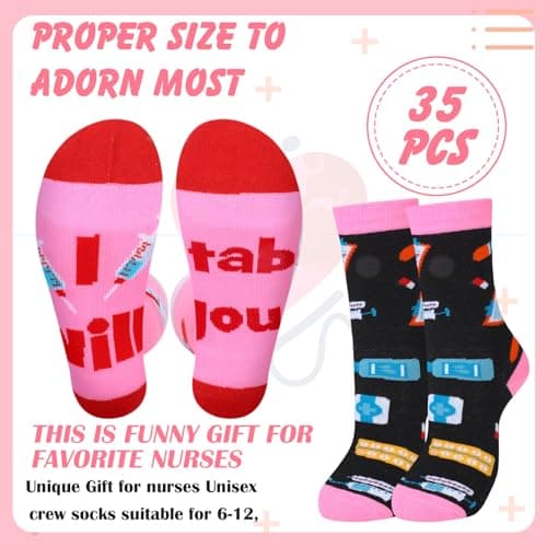 Jeyiour 35 Pairs Nurse Gifts for Women Funny Nursing Socks Novelty Medical Compression Casual Doctor Crew Socks for Birthday Dentist Hospital Workers Students