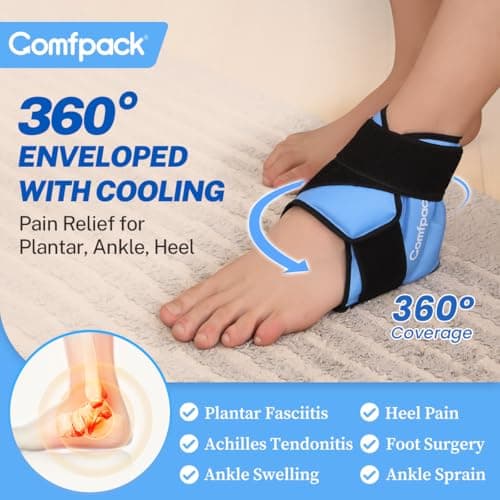 Comfpack Heel Ice Pack Wrap for Plantar Fasciitis Relief, Ankle Ice Pack Wrap for Swelling, FSA Eligible, Ice Pack for Injures Reusable, Gel Cold Pack for Achilles Tendonitis, Ankle Sprain, Heel Pain