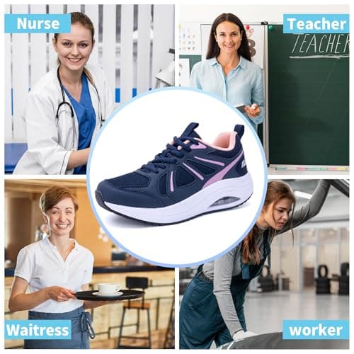 AOV Wide Walking Shoes for Women Arch Support Plantar Fasciitis Tennis Sneakers Wide Toe Box Orthotic Shoes Size 8 PinkBlue