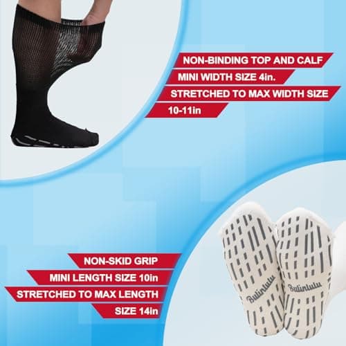 Bulinlulu Extra Width Diabetic Socks Women Men-4 Pairs Super Wide Edema Sock for Swollen Feet,Non Slip Cast Bariatric Hospital,Extra Width Neuropathy Lymphedema Socks with Grips- 4 Black