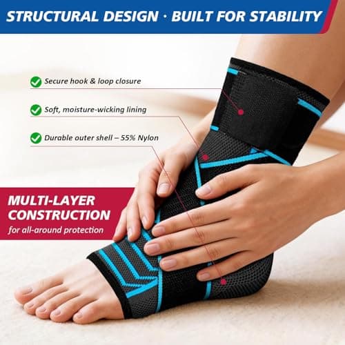 AMITOFO Ankle Brace for Sprained Ankle, Plantar Fasciitis & Achilles Tendonitis Relief, Heel Support with Strap for Men Women, Compression Wrap for Foot Swelling(Single, Medium)