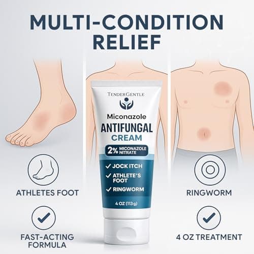 TenderGentle Miconazole Antifungal Cream for Skin - 4 oz of Miconazole Nitrate for Jock Itch, Athlete's Foot, Itching, and Ringworm