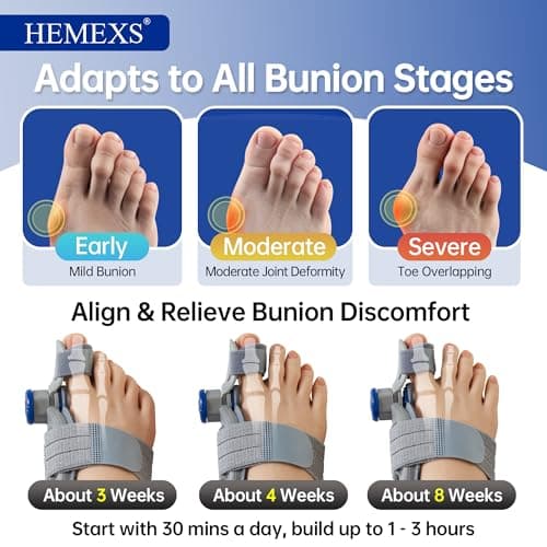HEMEXS Bunion Corrector for Women & Men – Adjustable Big Toe Splint for Hallux Valgus Correction, Orthopedic Brace for Pain Relief & Toe Alignment – Fits Left & Right Feet (Day & Night Wear)​​ (1)