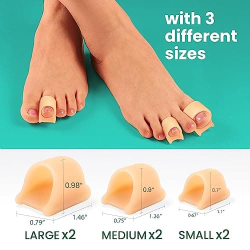 Welnove Hammertoe Corrector - 6 Pack Toe Splints - Soft Gel Toe Straighteners - Realign Bent, Curled, Crooked, Claw, Hammer Toes - Toe Corrector for Men and Women, 3 Different Sizes (Beige)