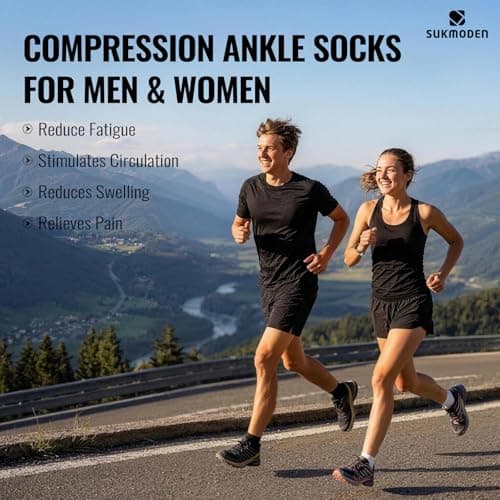 SukModen Copper Ankle Compression Socks for Men and Women (6 Pairs), Breathable Arch Support Short Running Socks