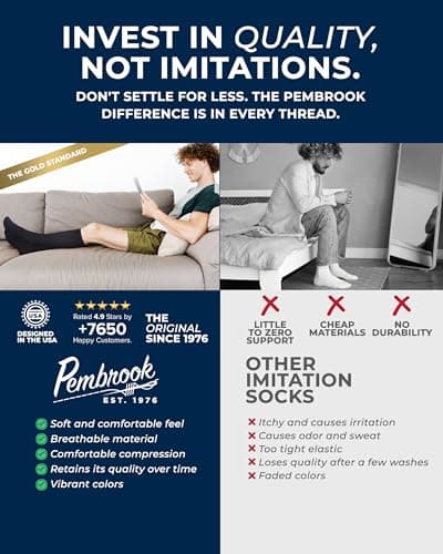 Pembrook Cotton Light Compression Socks for Men - 3 Pairs | 8-15 mmHg Men Compression Socks, Knee High Comfort and Fatigue Relief | Black