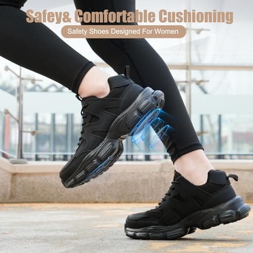 Steel Toe Shoes for Women Men Wide Non Slip Composite Work Sneakers Indestructible Comfortable Safety Tennis Shoes Lightweight Breathable Construction Sneakers Puncture Proof Ergonomic Design