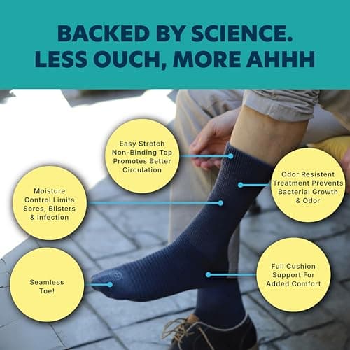 Doctor's Choice Diabetic Socks for Men, Seamless Crew Socks with Non-Binding Top, Provides Extra Comfort for Gout, 4-Pairs, Black, X-Large, Size 12-15