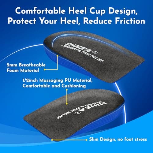 SIIHEA 1/2 inch Heel Pads Cushions for Shock Absorption, Heel Lifts Inserts Supports for Plantar Fasciitis, Spur Relief, Shoe Lifts Cups for Achilles Tendonitis, Height Increase (Medium)