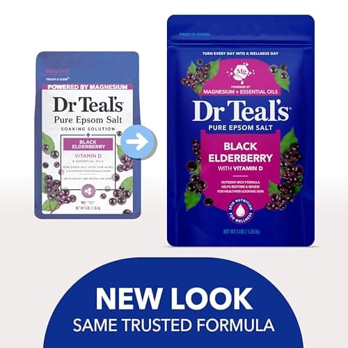 Dr Teal's Epsom Salt Magnesium Soak, Black Elderberry with Vitamin D, 3 lbs