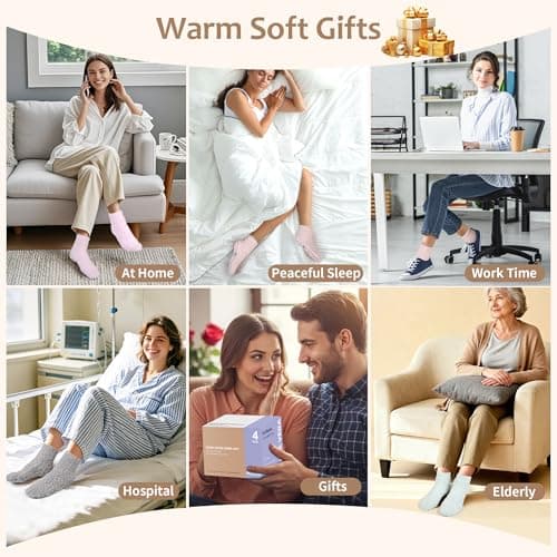Revosoxs Fuzzy Grip Socks for Women Men,Thick Warm Slipper Cozy Fluffy Non Slip Ankle Hospital socks With Grips(Pink+Grey+Green+Purple)