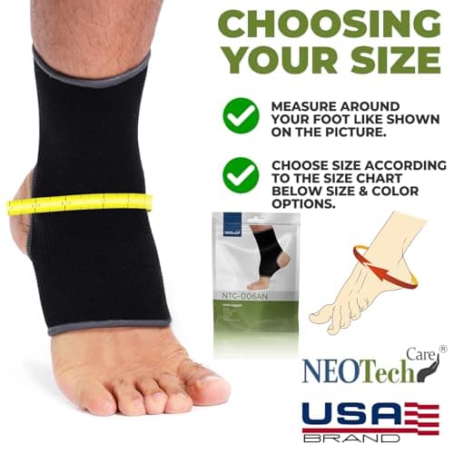 NeoTech Care Ankle Support Sleeve - Open Heel, Light, Elastic & Breathable Knitted Fabric - Medium Compression - For Men, Women, Kids - Right or Left Foot (Black Color, Size M, 1 Pair)