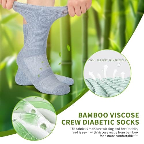 Revosoxs Diabetic Crew Socks for Men Women,Bamboo Viscose Non-Binding Loose Top Wide Socks with Seamless Toe 9-12 10-13(Dark A-Large)