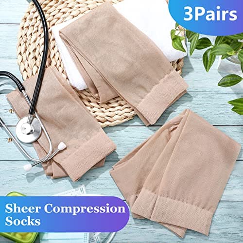 Shellwei 3 Pairs Sheer Compression Socks 20-30 Mmhg Knee High Compression Stockings Support Hose for Women(Medium,Nude)