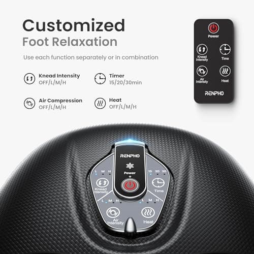 RENPHO Foot Massager Machine with Heat [2026 Upgraded], Mothers Day Gifts for Mom Wife, Shiatsu Foot Massager for Plantar Fasciitis, Cordless Control, FSA Eligible HSA Store Eligible Massager, Black