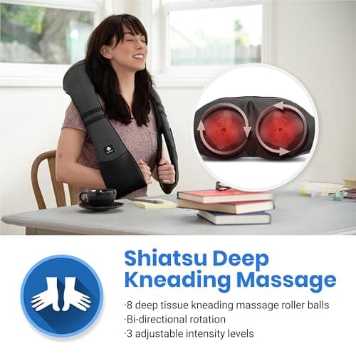 Etekcity FSA Eligible Cordless Neck Massager with Heat for Pain Relief Deep Tissue, FSA Wearables, Rechargeable Shiatsu Back Shoulder Massage Tool, Best Gift for Mother, Father, HSA Items