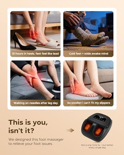 EaseZen Foot Massager Machine with Heat, Shiatsu Foot Massager with Remote, 2026 Upgraded Deep Kneading, for Plantar Fasciitis, Neuropathy, Birthday Gifts for Women Mom Men Dad, Up to Foot Size 14