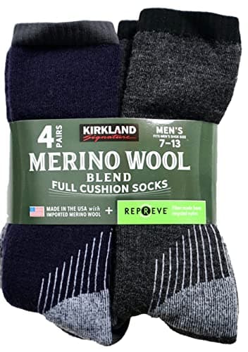 Kirkland Signature Men's Merino Wool Blend Socks, 7-13 Shoe Size, 4 Pairs