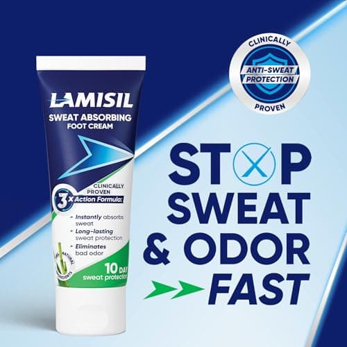 Lamisil Sweat Absorbing Foot Cream, Foot Odor Eliminator, Instantly Absorbs Sweat, Long-Lasting Protection, Natural Ingredients, 2.8 oz (81g)