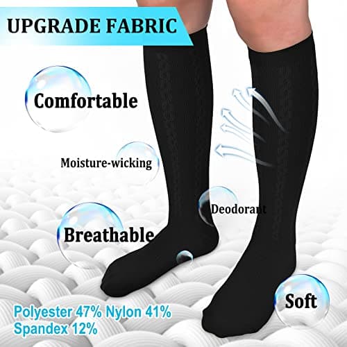 Hi Clasmix 30-40mmHg Medical Graduated Compression Socks for Women&Men Circulation-Compression Stockings-Knee High Socks for Support,Hiking,Running(2 Pack Black,S-M)