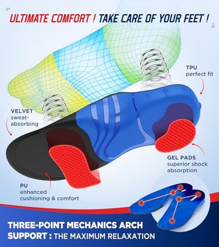 NEUPU 240+lbs Heavy Duty High Arch Support Orthotic Insoles for Plantar Fasciitis Pain Relief - for Men, Women, Work Boots, Shoes