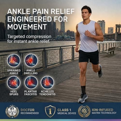 ABIRAM Ankle Brace for Men & Women - Adjustable Compression Sleeve with Wrap, Ion-Matrix Support for Sprained Ankle, Plantar Fasciitis, Achilles Tendonitis Relief - Breathable Gear for Running, Sports