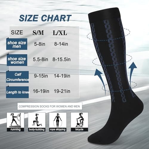 Medical Graduated 30-40mmHg Compression Socks for Women&Men Circulation Knee High Socks Hiking Running Nursing Stockings(L,B/N/S)