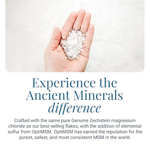 Ancient Minerals Magnesium Bath Flakes Ultra with OptiMSM – Pure Zechstein Magnesium Chloride and Organic Sulfur Bath Salts, Soothing Mineral Soak for Skin & Body, 1.65 lb