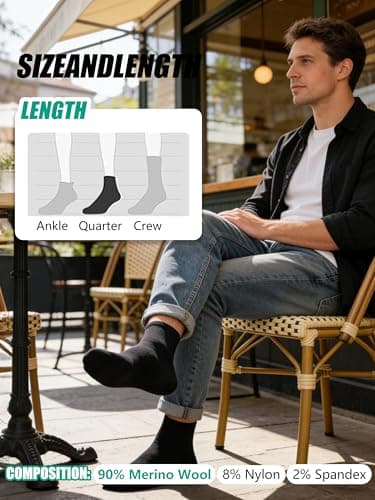 RTZAT 90% Merino Wool Ankle Men's Women's Athletic Business Casual Running Moisture Wicking Everyday Thin Wool Socks, Large, Black, 3 Pairs