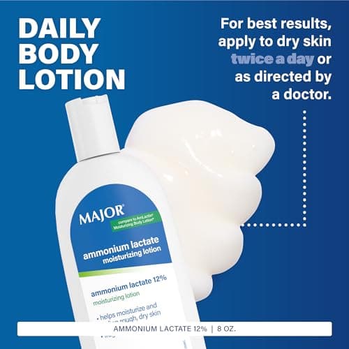 Major Ammonium Lactate 12% Moisturizing Lotion - Lactic Acid Lotion - Helps Hydrate, Soften, and Exfoliate Rough, Dry Skin - Daily Body Lotion - Fragrance-Free - 8 Oz (1 Pack)