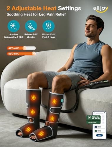 ALLJOY Leg Massager for Circulation and Pain Relief FSA, Dad Gifts Mothers Day Fathers Day, Leg Massager with Heat and Compression Helpful for Vericose Veins, Fatigue, Cramps, Swelling, Edema