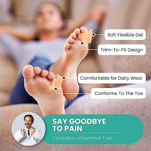 Welnove Hammertoe Corrector - 6 Pack Toe Splints - Soft Gel Toe Straighteners - Realign Bent, Curled, Crooked, Claw, Hammer Toes - Toe Corrector for Men and Women, 3 Different Sizes (Beige)