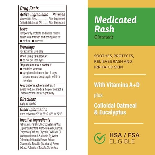 A+D Medicated Rash Ointment 1.5 oz– Relieves Rash & Skin Irritated Skin from Poison Ivy, Eczema, Beard, Bikini, Dry Skin, Chapped Skin, bug bites. Made with Colloidal Oatmeal