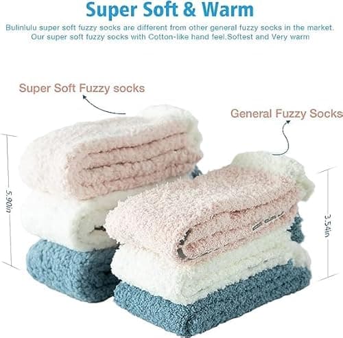 Bulinlulu Fuzzy Socks With Grips for Women 5-Pairs Non Slip Sleep Warm Fluffy Slipper Socks with Grippers for women(Blue+Grey+Purple+Pink+White)