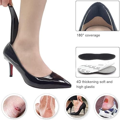 Dr.Foot Heel Grips for Men and Women, Self-Adhesive Heel Cushion Inserts Prevent Slipping, Rubbing, Blisters, Foot Pain, and Improve Shoe Fit - 2pairs + Extra 1 Shoe Horn (Black)
