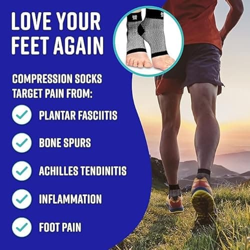 Compression Socks for Plantar Fasciitis & Achilles Tendonitis Relief – Pair of Ankle Compression Sleeves for Foot Swelling, Heel Spurs, Pain & Fatigue – Comfortable Arch Support Brace for Daily Use (Black, Medium)