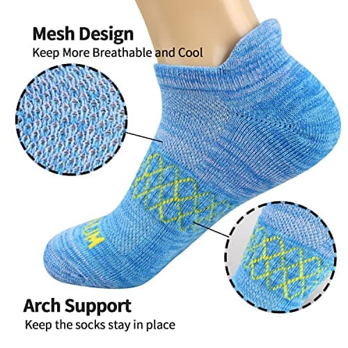 BIOAUM Womens Cotton Ankle Anti-blister Thick Cushioned Wicking Odor Resist Athletic Running Socks 6 Pairs