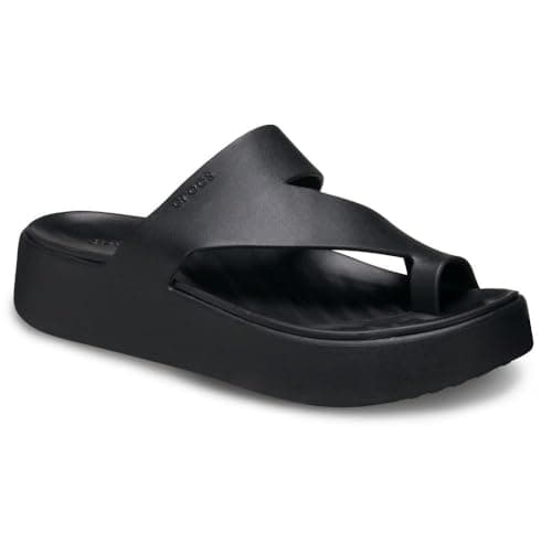 Crocs Women's Getaway Toe Loop Platform Sandals, LiteRide Comfort, Black, 8