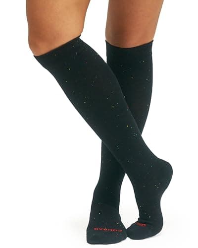 Comrad Recycled Cotton Knee High Socks - 15-20mmHg Graduated Compression Socks, (Medium, Black Confetti) - Soft & Breathable Support for Men, Pregnant Women, Nurses, Home, Work & Travel