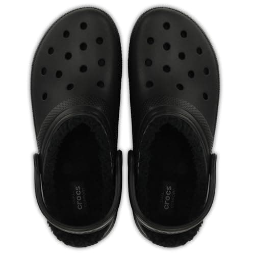 Crocs Unisex Adult Men's and Women's Classic Lined | Fuzzy Slippers Clog, Black/Black, 9 Women 7 Men US