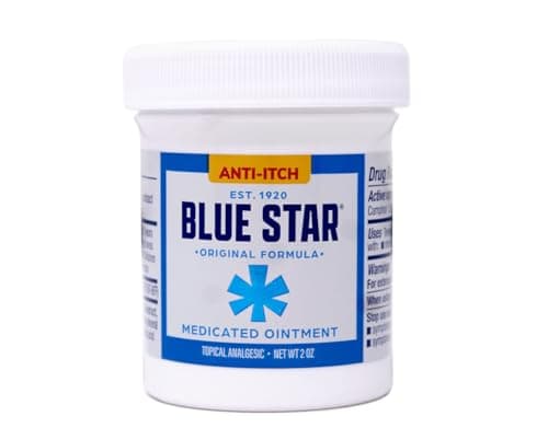 Blue Star Anti-Itch Medicated Ointment, Fast-Acting Relief for Dry, Itchy Skin, Rashes, Ringworm, Dry Cracked Heels & More, Hydrocortisone-Free & Steroid-Free, 2 OZ