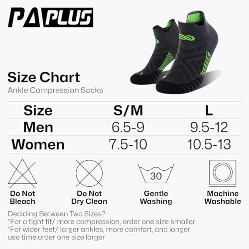 PAPLUS Compression Socks for Men & Women, Low Cut Ankle Running Socks with Arch Support, Plantar Fasciitis Relief for Walking, Cycling, Golf, Travel, Nurses