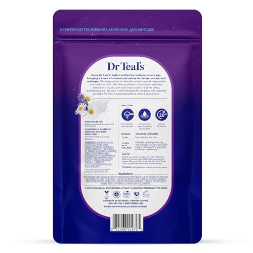 Dr Teal's Pure Epsom Salt, Melatonin Sleep Soak with Essential Oil Blend, 3 lb (Pack of 4)