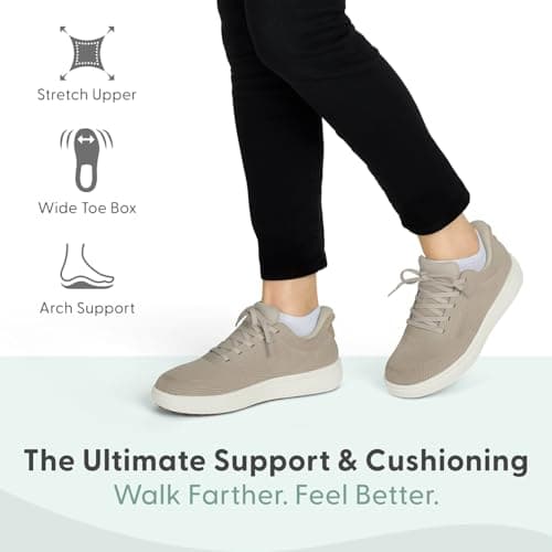 Orthofeet Women's Orthopedic Wander Hands-Free Leather Slip-On Dress Sneaker, Beige, Size 10