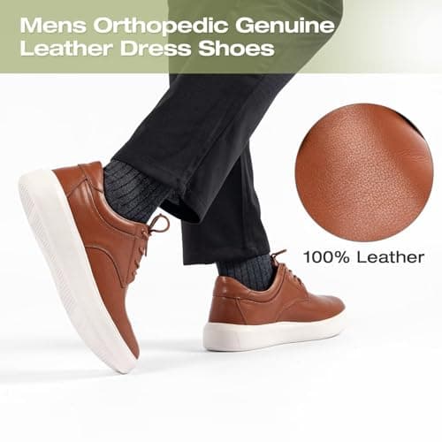 Men's Orthopedic Wide Leather Dress Walking Shoes: Plantar Fasciitis Wide Width Toe Box Sneakers, Comfortable Cushion Fashion Sneakers for Hammer Toes, Neuropathy Pain Light Brown Size 13
