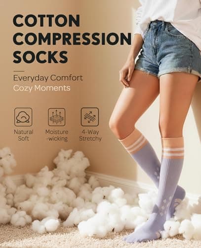 CTHH Thick Cotton Compression Socks for Women 15-20mmHg Cute Knee High Socks Support for Running, Travel, Nurses, Pregnant, Athletic Sports Hiking Yoga Cycling Basketball Soccer Gifts, Pink/Purple