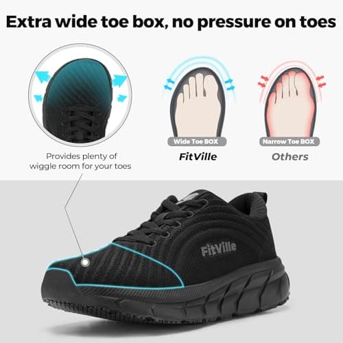 FitVille Extra Wide Width Running Shoes for Men Walking Wide Toe Box Cushioned Well Comfortable Lightweight All Black