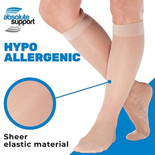 (3 Pairs - Closed Toe) Made in USA - Compression Socks for Women 15-20mmHg - Sheer Compression Knee High Stockings for Post Surgery, Pregnancy, Arthritis, Edema - Natural, Large - A101NA3-3