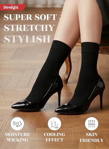Hugh Ugoli Women Rayon Dress Socks, Extremely Soft Thin Crew Socks for Business, Trouser & Casual, Non-Binding & Breathable, Black, 3 Pairs, Shoe Size: 9-12